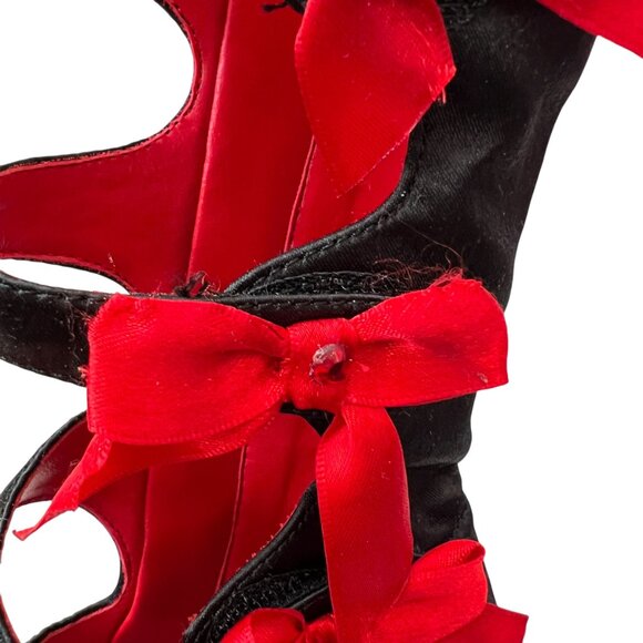 Funtasma Burlesque 129 high heels black satin red bows size 7 straps - Picture 8 of 11